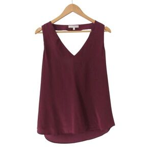 Lavender Brown Maroon Sleeveless Silk Blouse Medium V-Neck Minimalist Classic